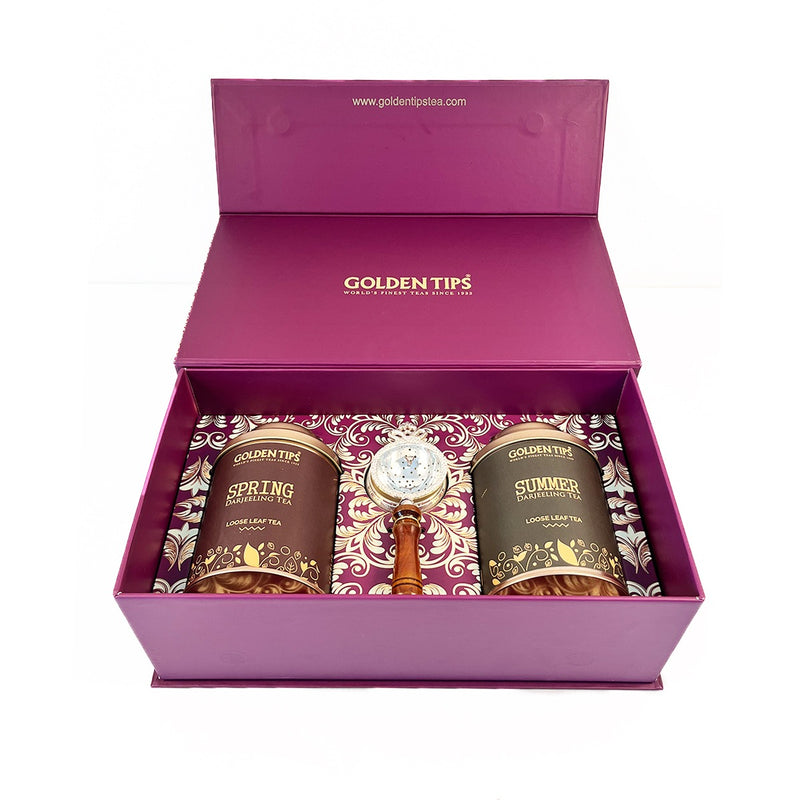 Special Darjeeling Teas Collection with Silver Coated Brass Traditional Tea Strainer