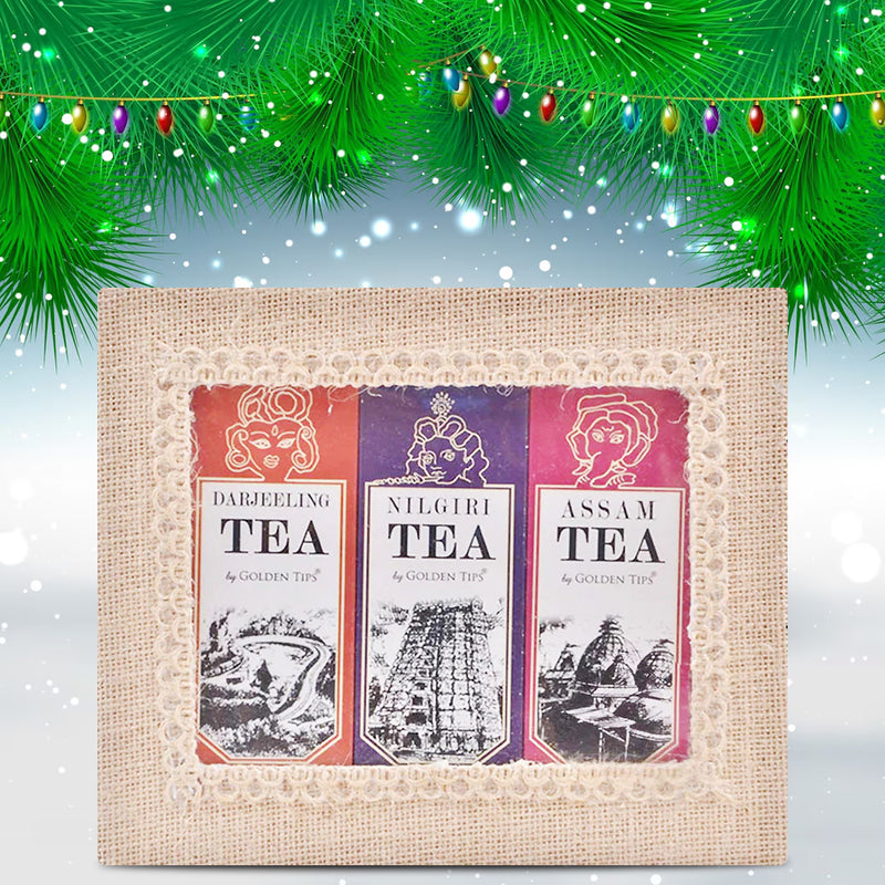 3-in-1 Delightful Teas (Darjeeling, Assam & Nilgiri) in Handcrafted Jute Box