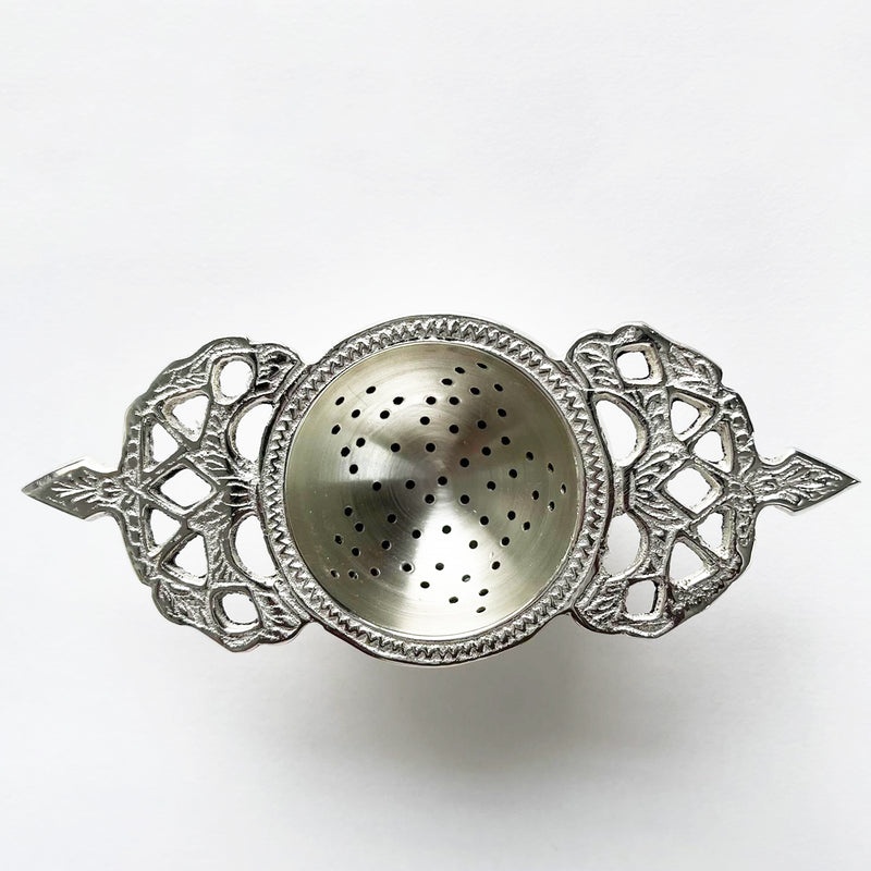 Silver Coated Brass Tea Strainer With a Silver Plated Vintage Stand