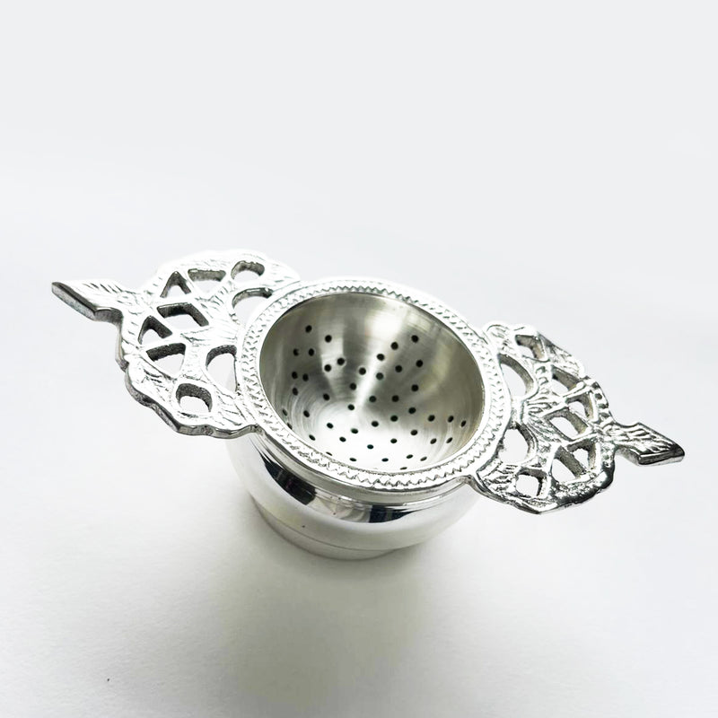 Silver Coated Brass Tea Strainer With a Silver Plated Vintage Stand